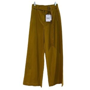 Essentiel Antwerp Mustard Yellow Wide Leg Belted Canvas Trouser Pants 8 NWT